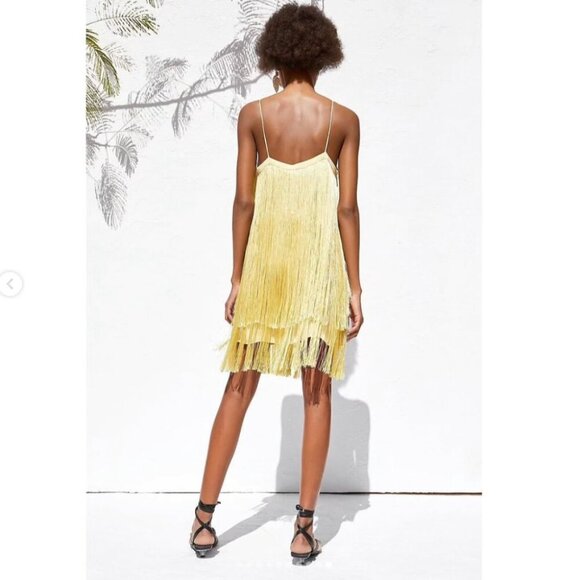 Zara Fringe Mini Dress Light Yellow Blogger Fav Size Small - Picture 6 of 13